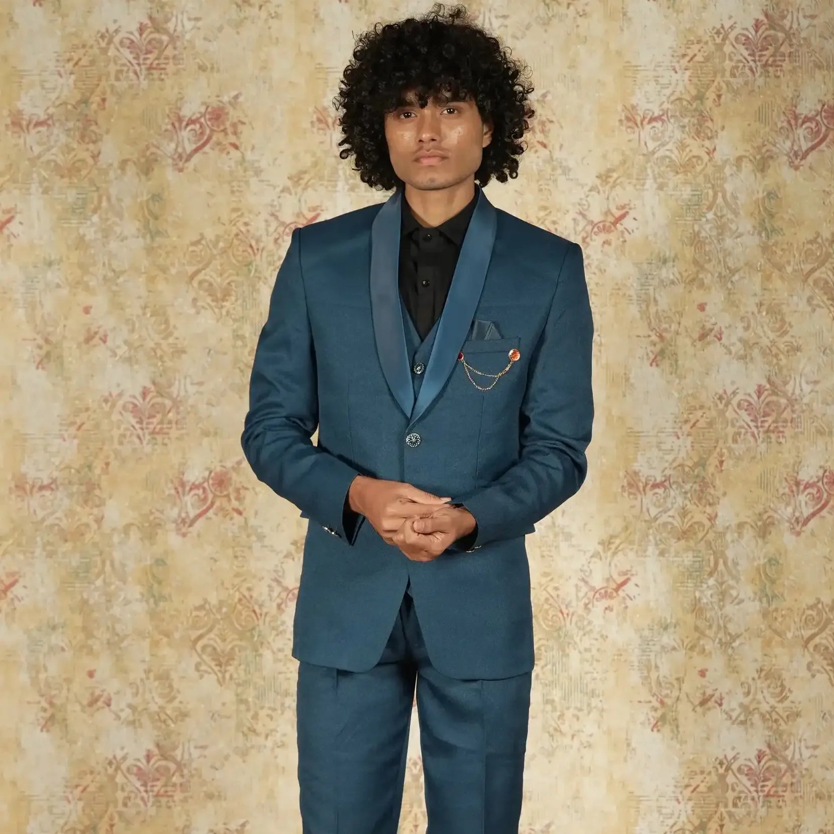 teal blue designer tuxedo suit rental kerala