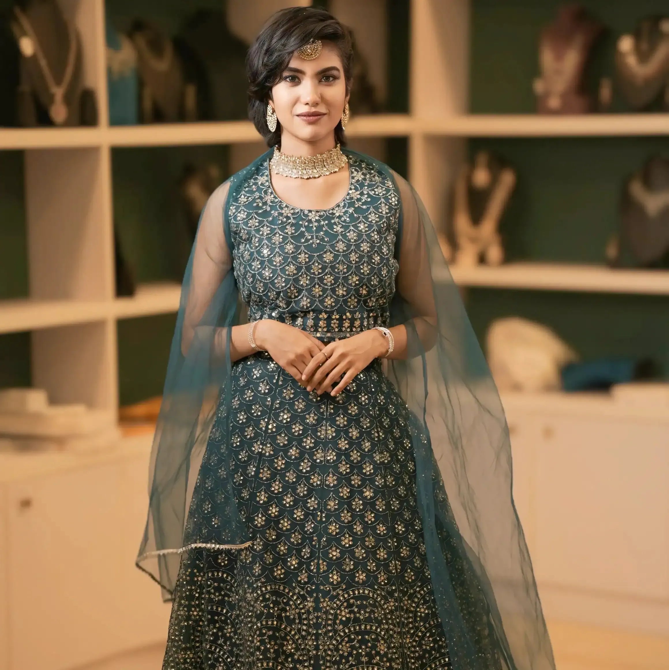 teal blue lehenga wedding dress rental kerala