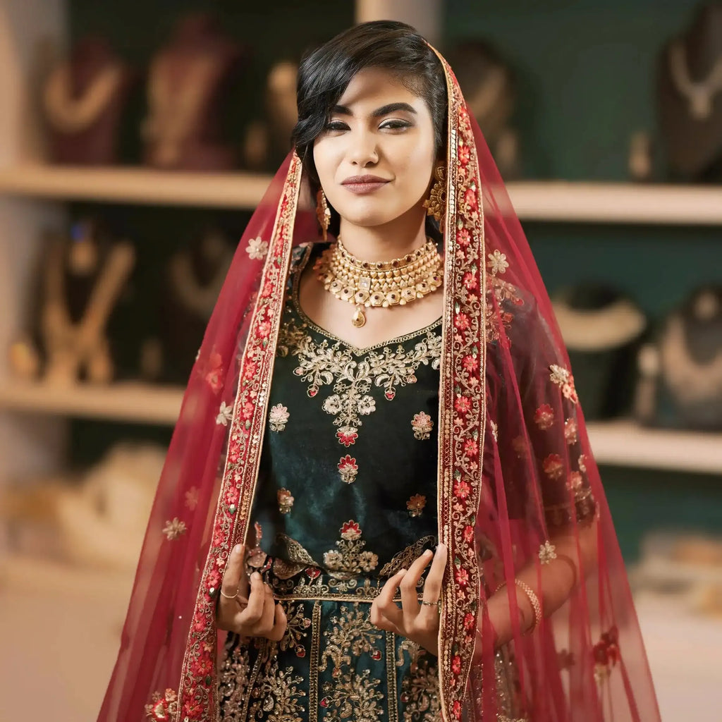 maroon dupatta lehenga wedding outfit rentals bridal