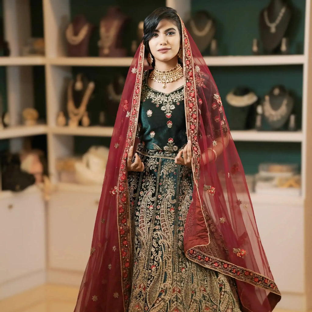 teal green bridal lehenga wedding dress rental kerala