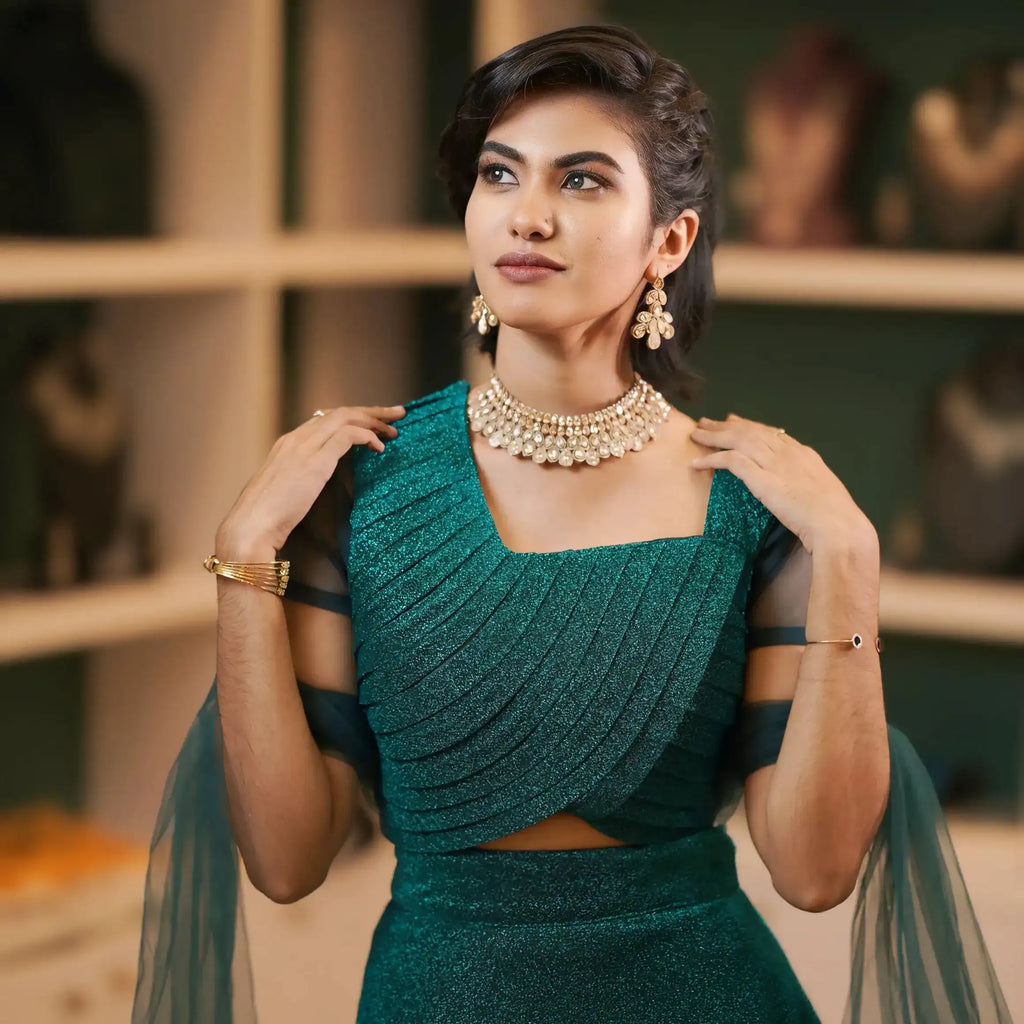 teal green lehenga wedding dress rental kerala