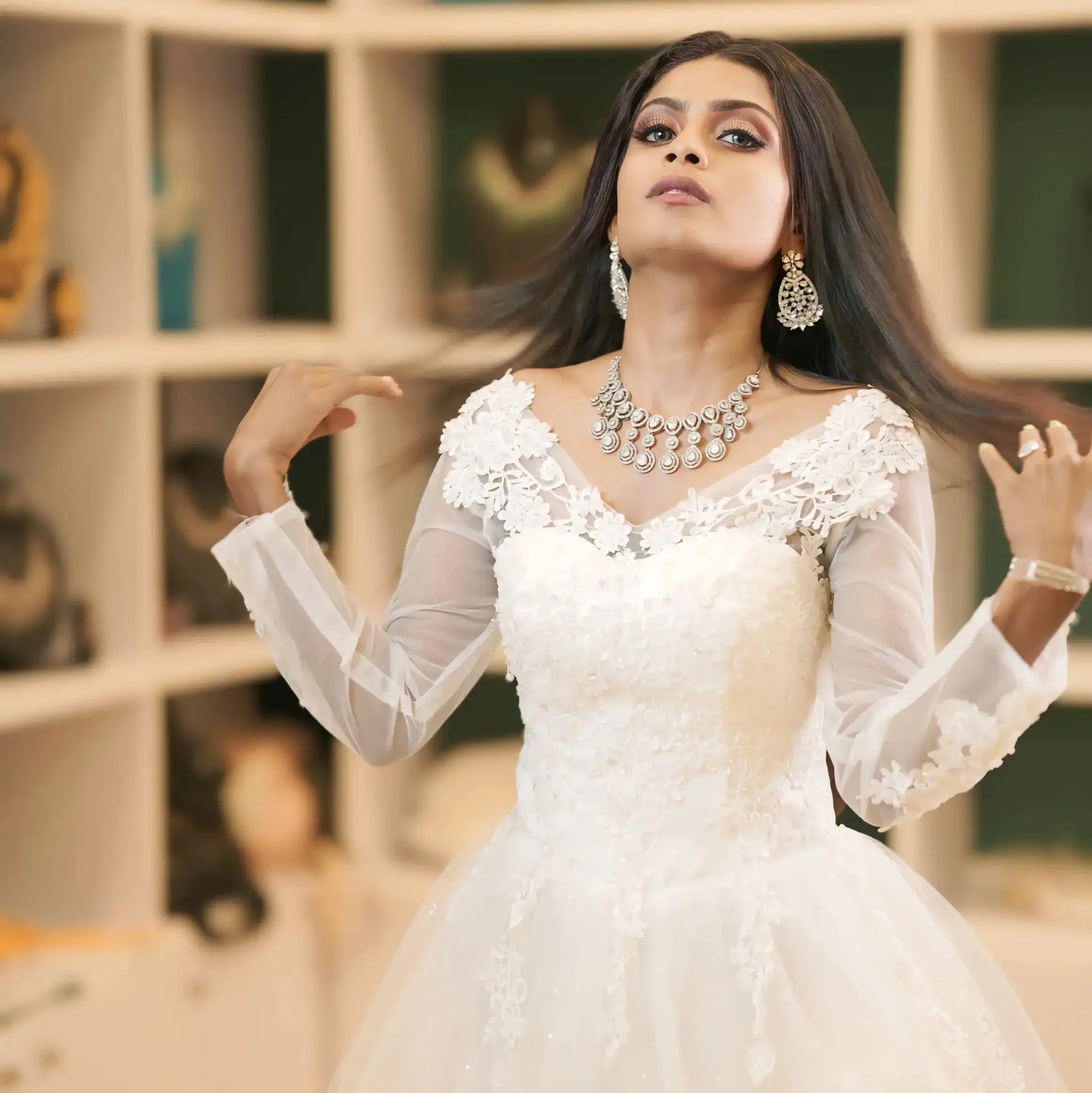 bridal gown wedding attire rental kerala lace sleeves