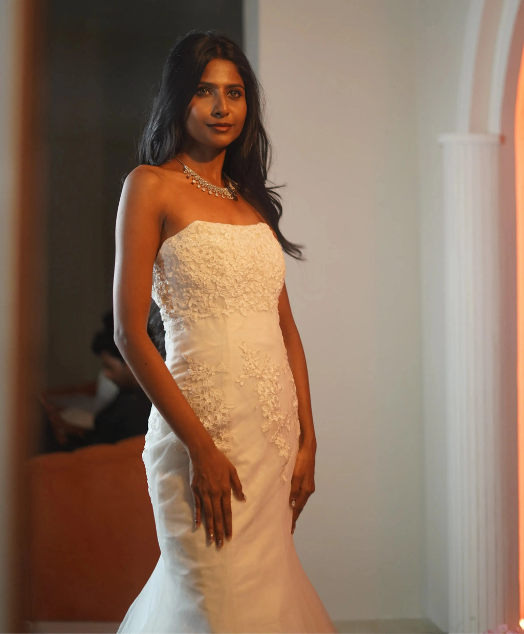white mermaid bridal gown for bride available at Posh Wedding Rental Kerala wedding gown rental