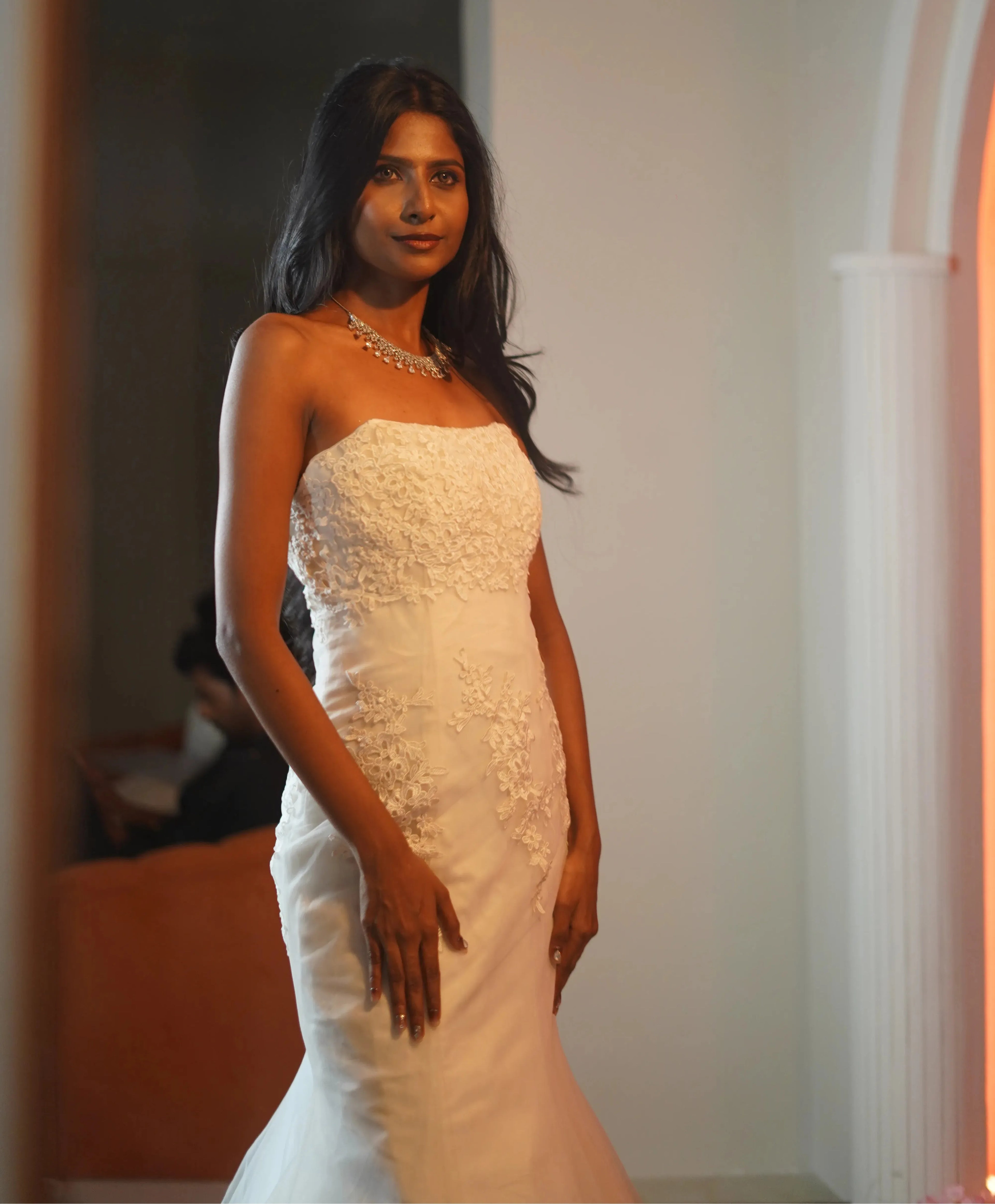 white mermaid bridal gown for bride available at Posh Wedding Rental Kerala wedding gown rental