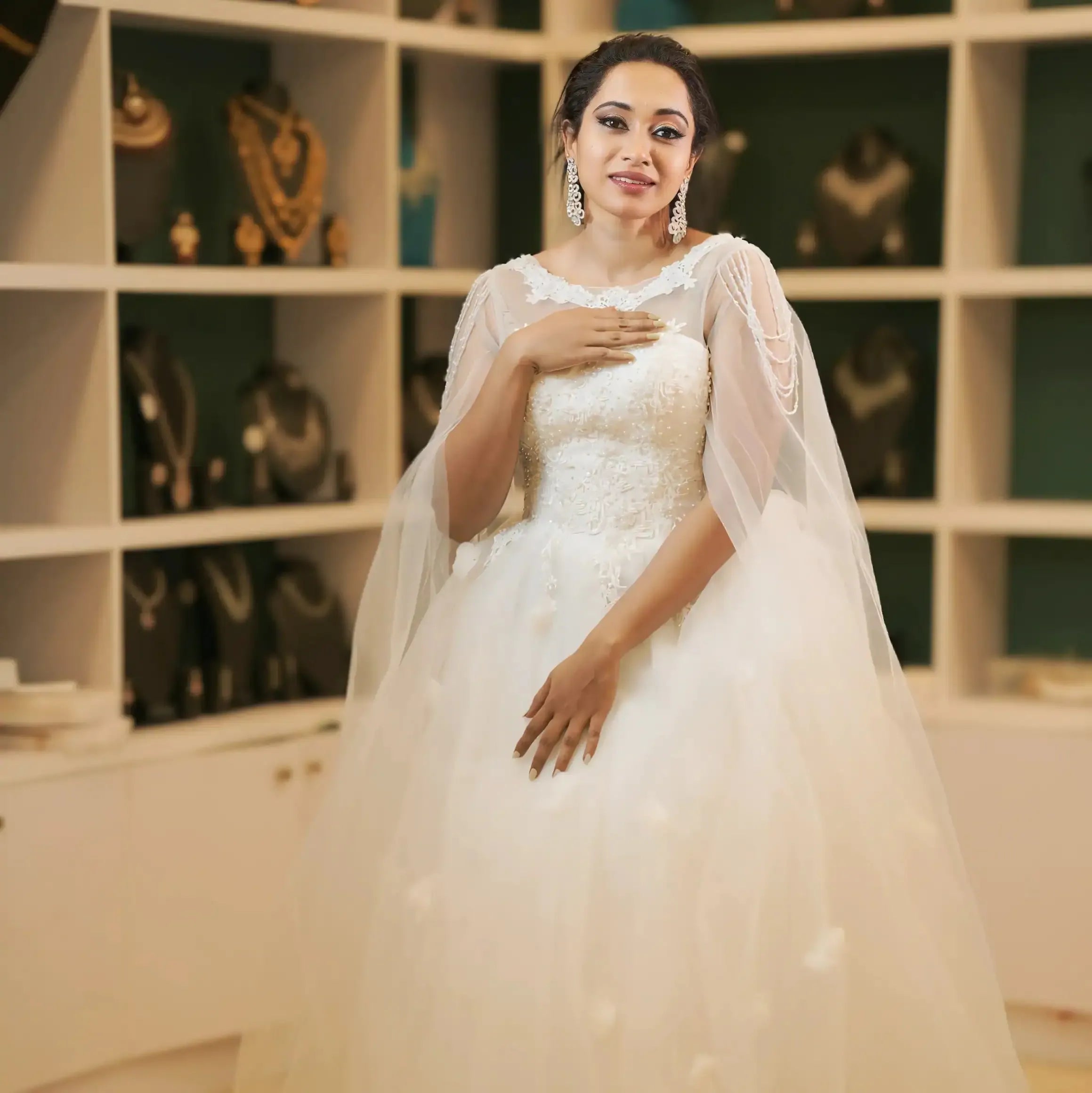white bridal gown wedding dress rental kerala