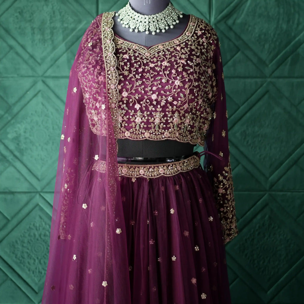 embroidered wedding lehenga rental kerala